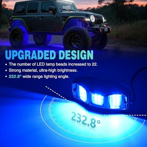 Nilight RGBW LED Rock Lights Kit 8 Pods 22 LEDs Wide Angle Lighting - Image 3