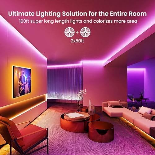 GUPUP LED Lights Strip 100 FT, LED Lights for Bedroom 100ft, RGB Rope Light for Room, Bluetooth APP Control,Color Changing Strip, Sync with Music,para Cuarto, for Bedroom Home Party Decoration - Image 3