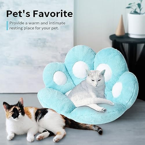Ditucu Cat Paw Cushion Kawaii Chair Cushions 27.5 x 23.6 inch Cute Stuff Seat Pad Comfy Lazy Sofa Office Floor Pillow for Gaming Chairs Room Decor Blue - Image 4