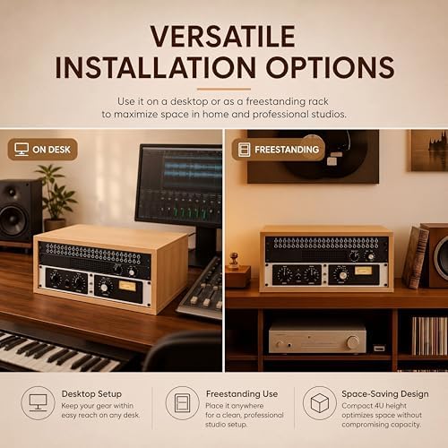 AceOrbit 4U Wooden Studio Rack for Pro Audio Gear 4u Audio Rack Case in Oak Finish Compact Efficient Desktop Storage Protect Equipment Studio Control Home Room Use (Wood) - Image 6