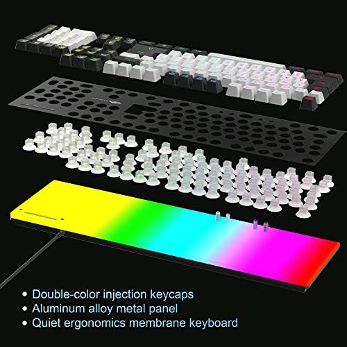 MageGee GT838 Gaming Keyboard and Mouse Combo, 104 Keys RGB Backlit Quiet Wired Keyboards for Laptop PC MAC, with Number Pad, Metal Panel, Anti-Ghosting, White Black - Image 5