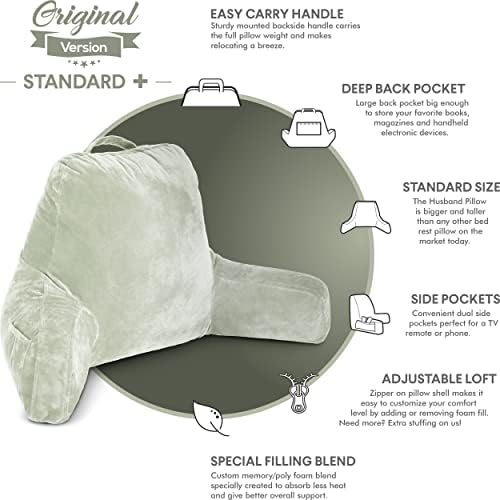 Husband Pillow Reading Pillow with Arms - Standard Backrest for Sitting Up in Bed - Firm Support Bed Rest Pillow for Adults, Neck Roll, Removable Cover -TV, Reading, Lounging - Desert Sage - Image 5