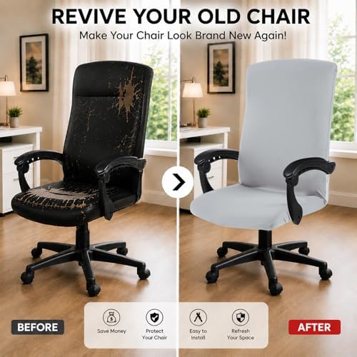 DIVA EN CAMINO DEC Stretch Office Chair Cover with Zipper, Soft Polyester Slipcover for Desk or Boss Chair, Light Gray - Image 2