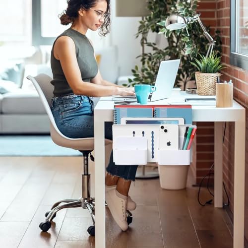 MAXECHO Desk Side Storage, Under Desk Laptop Mount, Table Side Hanging File Organizer, No Drill Clamp On Cable Management Tray, Laptop Holder with Magnetic Pen Holder for Office and Home, Load 22 Lbs - Image 7