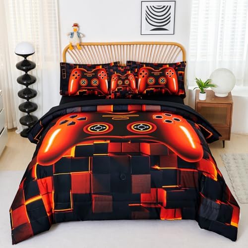 PERFEMET Full Bedding Sets for Boys 6 Pieces Orange Game Kids Bed in A Bag by PERFEMET