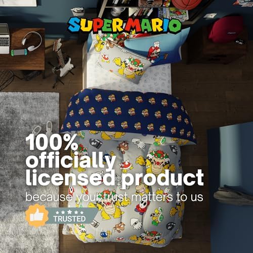 Nintendo Super Mario Bowser Bedding Set, Twin Size 5 Piece Set Kids Super Soft Cozy Reversible Comforter and Sheet Set with Sham, (100% Officially Licensed Product) by Franco - Image 7