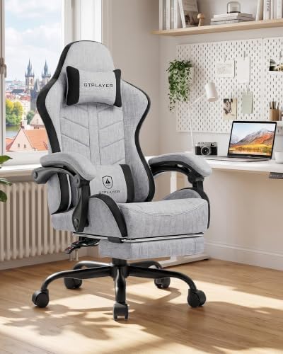 GTPLAYER Gaming Chair for Adults, Computer Chair with Footrest, Grey | Ergonomic Video Game Chair with 90-155° Recline, Removable Headrest & Lumbar Support, All-Day Comfort for Home & Office - Image 2