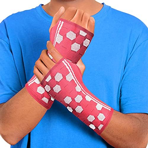 Sparthos Wrist Compression Sleeves (Pair), Carpal Tunnel Brace - Pink-L | Soft Wrist Support for Men & Women, Medical Grade Elastic, Hand & Forearm, Fits Left or Right, Arthritis Pain, Volleyball by Sparthos