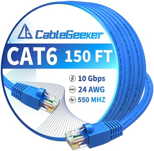 CableGeeker Cat 6 Ethernet Cable 150 ft, High Speed 10Gbps CCA Internet Network Cable, 24AWG Heavy Duty Patch Cord, UTP LAN Internet Patch Cable for Router, Modem, PS5/4, Xbox, Server, Blue by CableGeeker