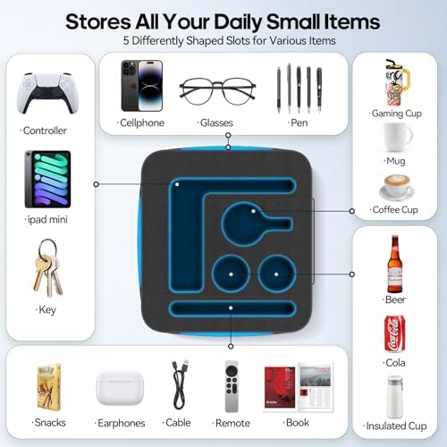 Couch Cup Holder Tray, Couch Caddy for Drink, Snack, Phone, Remote, Ipad, Game Controller, Large-size Sofa Cup Holder for Bed, Sofa, Car, Desk, Black - Image 2