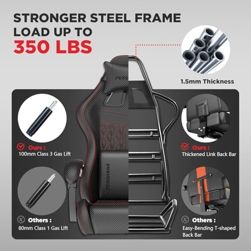 Ferghana Vintage PU Leather Gaming Chair, Ergonomic Gamer Chair with Massage, High Back Computer Office Chair with Footrest for Adults, Racing Style Reclining Video Game Chair (Black) - Image 7