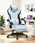 GTPLAYER Gaming Chair with Footrest, Big and Tall Game Chair High Back Computer Office Chair with Lumbar Support for Adults, Ergonomic Swivel Games Chair with Cushion Gaming, Fabric Light Blue by GTPLAYER