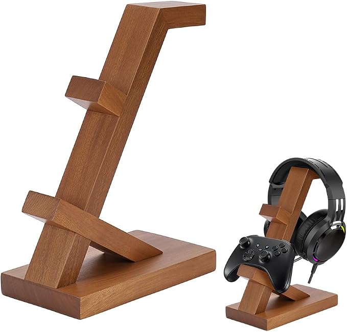 peacoblue Wooden Game Controller and Headphone Hanger Holder–Universal Gaming Desk Compatible with Xbox PS5 PS4 Switch, Headset Stand with Storage Rack Gifts for Gamers Teens Boys Men Boyfriend by PEACOBLUE