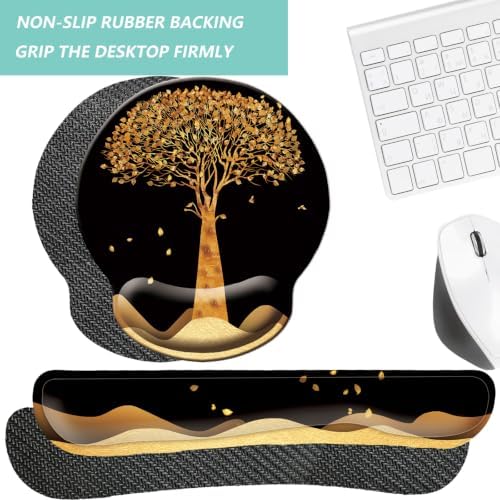 Keyboard Wrist Rest Pad Mouse Pad with Wrist Support Set of 3, Mousepad with Non-Slip Rubber Base, Ergonomic Memory Foam Mouse Wrist Cushion Support for Home Office Laptop Computer, Tree - Image 3