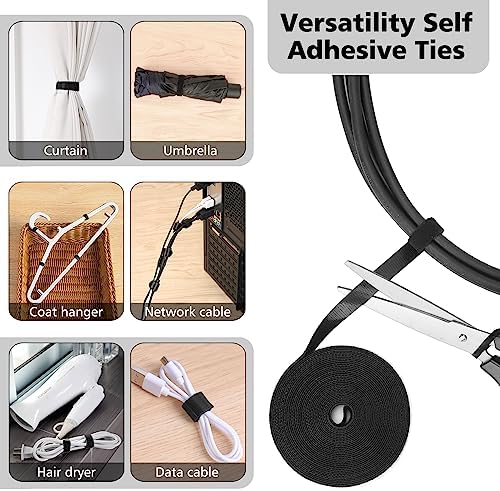 Cable Management Organizer Kit 2 Cable Sleeve Split with 41Self Adhesive Cable Clips Holder, 10pcs and 2 Roll Self Adhesive tie and 100 Fastening Cable Ties for TV Office Home Electronics etc - Image 3