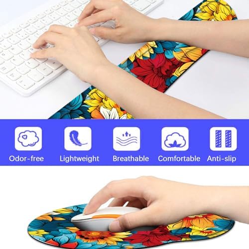 Keyboard Wrist Rest and Mouse Pad Wrist Support Set with Coaster,Ergonomic Mouse Pad,Comfortable for Easy Typing, Pain Relief,Memory Foam Keyboard Pad Set for Laptop Mac,Colorful Petals - Image 6