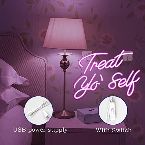 Treat Yourself Neon Sign Pink Led Word Neon Lights Party Gifts - Image 3
