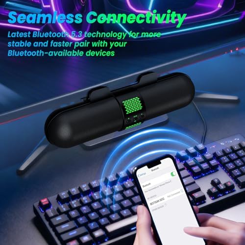 BESTISAN Computer Speaker, Bluetooth 5.3/Wired USB A/C Connection, 6 RGB Light Modes, Gaming Soundbar for PC/Laptop/Desktop, USB A/C Adapter, Easily Clamps to Monitor, Convenient Button Controls - Image 5