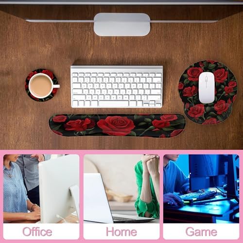Vintage Red Rose Ergonomic Wrist Support Keyboard Mouse Wrist Rest Set, Computer Office Comfortable Wrist Rest for Mouse Easy Typing - Image 6