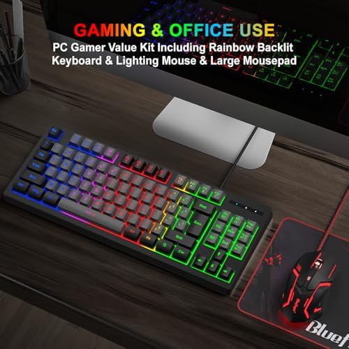 BlueFinger RGB 87 Keys Gaming Keyboard and Backlit Mouse Combo, USB Wired Rainbow Keyboard, Gaming Keyboard Set for Laptop PC Computer Game and Work(Black & Gray) - Image 6