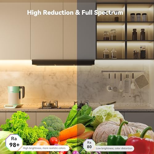 PAUTIX COB LED Strip Lights with RF Remote,32.8ft UL Listed Dotless LED Lights Warm White 2700K,Super Bright Dimmable 24V Adhesive LED Tape Light,Kitchen Cabinets Shelf Mirror Office Bedroom Lighting - Image 4