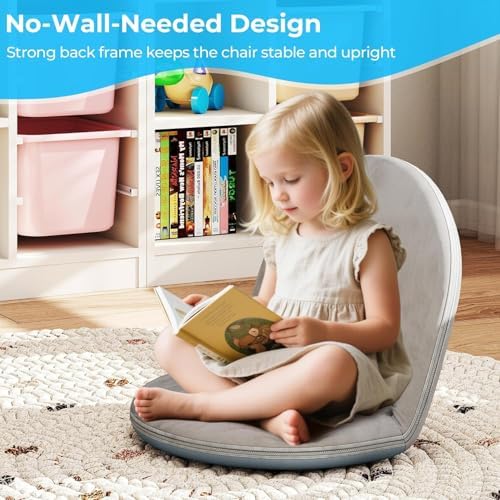 2Pcs Floor Chair with Adjustable Back Support for Kids and Adults | 5-Position Folding Floor seat with Soft Sponge & Velveteen Cover, Indoor Outdoor Use, Meditation, Gaming, Camping(Gray) - Image 3