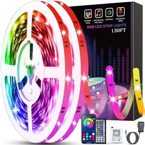 Tenmiro 130ft Led Lights for Bedroom, LED Strip Lights with Remote and App Control Music Sync Color Changing RGB LED Strip, LED Lights for Room Home Party Decoration (2 Rolls of 65ft) by Tenmiro