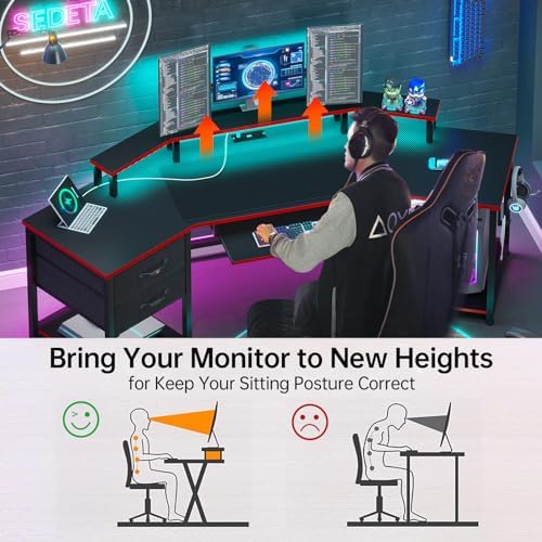 SEDETA 79" Gaming Desk with Fabric Drawers Storage, LED Light & Power Strip - Image 4