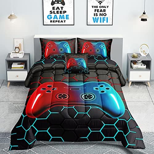 ROWADALO 6 Pieces Bed in A Bag Gamer Bedding Set for Boys Kids Adult Gaming Comforters Set,Boys Bed in A Bag Set Full Size Comforter with Fitted Sheet Flat Sheet Pillowcase pillowsham,DJTH5028Full by ROWADALO