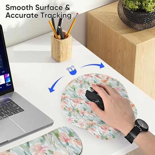 Ergonomic Keyboard Mouse Pad Wrist Rest Support Set for Laptop/Computer/Desktop,Memory Foam Hand Rest Wrist Cushion for Gaming/Office,Lightweight Comfortable & Pain Relief (Watercolor Flowers) - Image 6