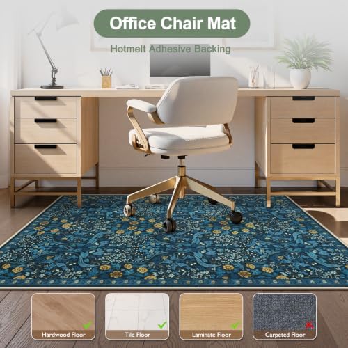 Anidaroel Floral Office Chair Mat for Hardwood Floor, 36"x48" Under Desk Chair Rug for Rolling Chair, Anti-Slip Computer Chair Mat, Low Pile Carpets Protector Mat for Home Office Gaming Room - Image 2