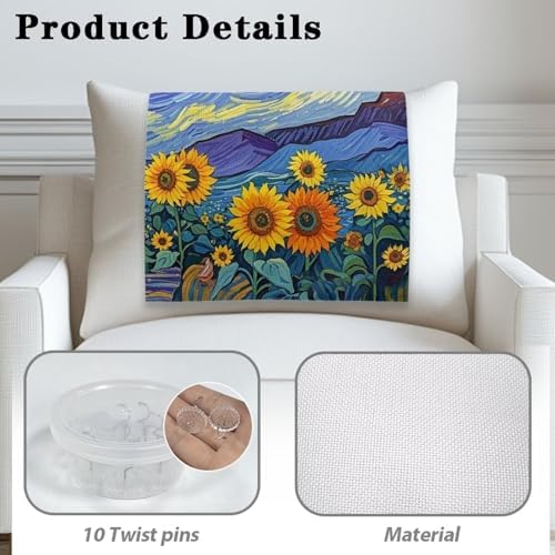 Starry Night Sunflower Headrest Cover for Small Recliner 26x16 Inch 3 Pcs - Easy Install Decoration Polyester Slipcover, Non-Slip Breathable Protector with Nails for Home/Office - Image 4