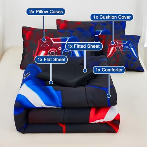 URBONUR Gamer Queen Comforter Set for Teen Boys 6-Piece Kids Bed-in-a-Bag - Image 5