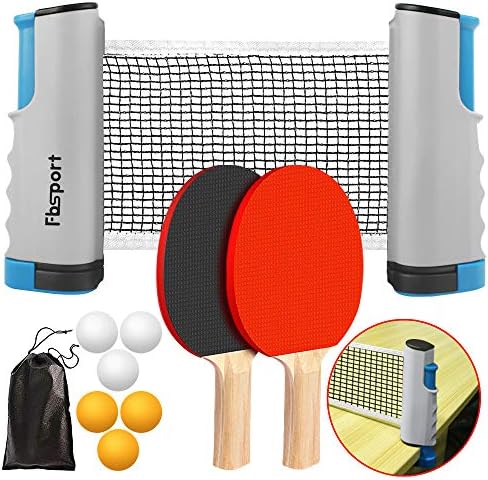 FBSPORT Ping Pong Paddle Set, Portable Table Tennis Set with Retractable Net,Rackets,Balls and Carry Bag for Indoor/Outdoor Games by FBSPORT