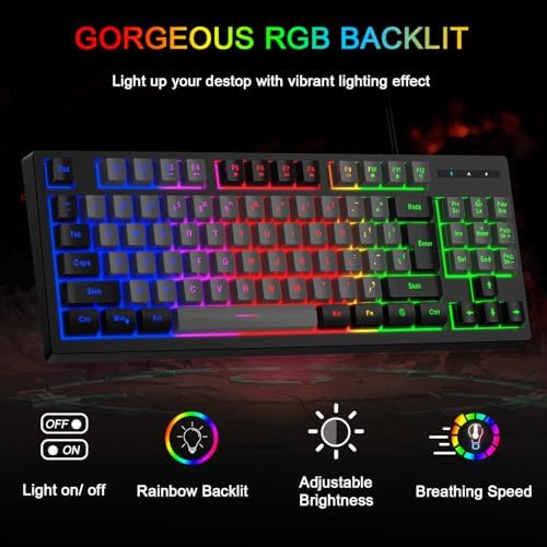 BlueFinger RGB 87 Keys Gaming Keyboard and Backlit Mouse Combo, USB Wired Rainbow Keyboard, Gaming Keyboard Set for Laptop PC Computer Game and Work(Black & Gray) - Image 2
