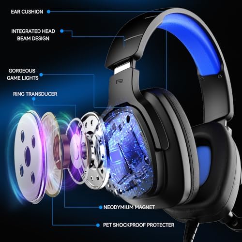 Jimonyer Gaming Headset for PS5 PS4 Xbox Series X|S PC Switch (Blue) - Image 2