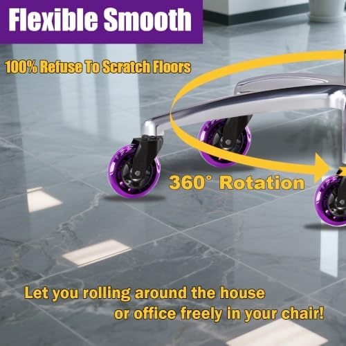 Office Chair Caster Wheels Replacement 3 Inch Roller Blade, Set of 5 | Purple Heavy Duty Quiet No Scratch Rubber Gaming Chair Wheel for Hardwood Floor Carpet, 11mm Universal Fit/Not Fit 1KEA - Image 6