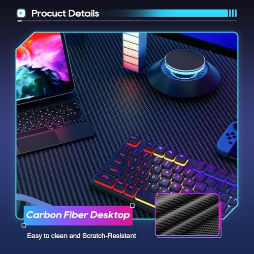 BestOffice 39" Gaming Desk Computer Gaming Desk Z Shaped Gaming Workstation Ergonomic Gaming Table with Headphone Hook for Game Players,Black&Blue - Image 7