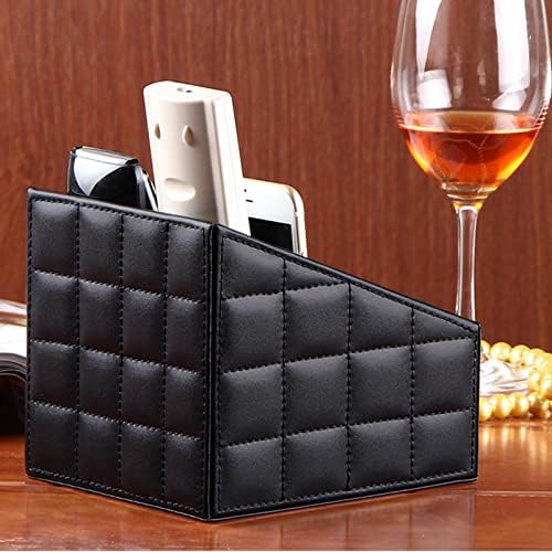 Fashionable PU Leather TV Remote Control Holder with 3 Compartments, Storage Rack, Storage Box, Media Accessory Storage, Desk Organizers (Black Grid) - Image 5