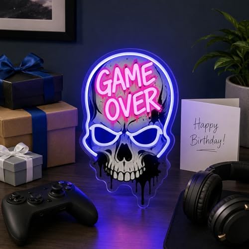 Game Over Skull Neon Sign LED Neon Light USB Dimmable Gaming Room Decor - Image 6