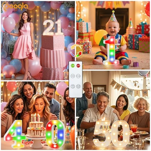Pooqla 16th Birthday Decoration for Girls Boys, Decorative LED Light Up Numbers, Marquee Numbers 16 Sign for Party Backdrop 16th Wedding Anniversary Decor Gift, Warm White and Colorful Number 16 - Image 6
