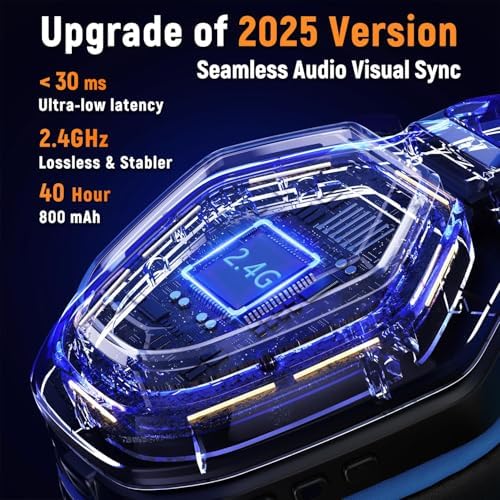 Ozeino 2.4GHz Gaming Headset Wireless with Flip Mic for Ps5, Ps4, PC, Gaming Headphones with RGB Light, 40Hr Battery Bluetooth Headset for Laptop, Mobile, Mac - Image 2