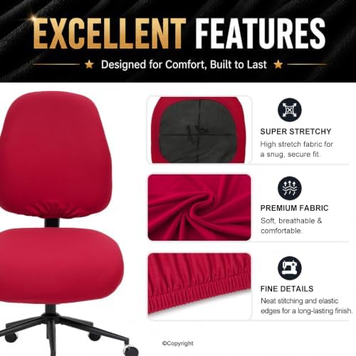 Stretchable Separate Office Chair Seat Covers - Universal Stretch Computer Chair Slipcover - 180GSM Washable Rotating Backrest Coverings & Cushion Protectors for Dogs, Cats, Pets, Red - Image 4