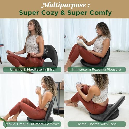 Adjustable Japanese Floor Chair with Back Support for Adults | Premium Meditation Chair for Seating, Yoga & Gaming -Folding Backjack Floor Chair with 6 Recline Positions, Thick Padding & Vegan Leather - Image 3