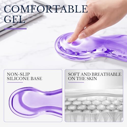 Keyboard Wrist Rest & Ergonomic Mouse Pad with Wrist Rest Set, Cute Transparent Gel Wrist Rest for Keyboard and Mouse, Soft Support for Pain Relief, Office, Gaming Desk Accessories（Purple） - Image 3