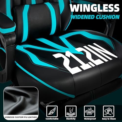 Vonesse Gaming Chairs for Adults, Gaming Chairs with Footrest and Massage, Reclining Computer Chair for Heavy People,Big and Tall Ergonomic Gamer Chair with Lumbar Pillow(Teal/Cyan) - Image 5