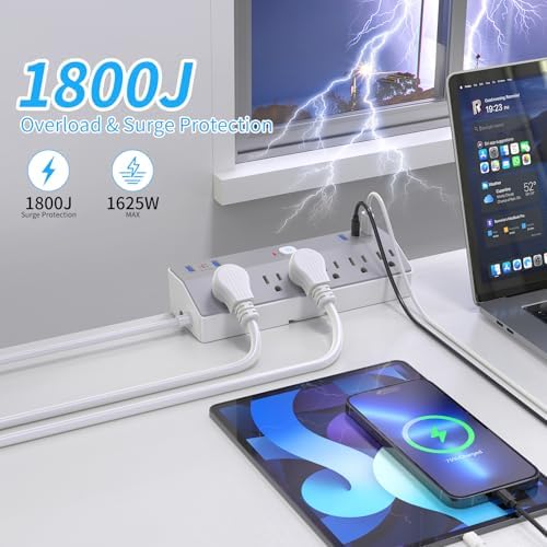 Desk Clamp Power Strip with 40W Fast Charging USB-C, JXGUCAT 10Ft Desk Mount Surge Protector with 6 Outlets 6 USB Ports, Flat Plug Extension Cord Home Office Essentials, Fit 2.48" Tabletop Edge - Image 4