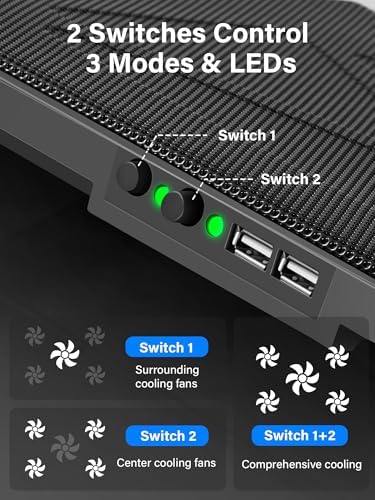 Kootek Laptop Cooling Pad Cooler Stand with 5 Quiet Fans for 12"-17" Laptop - Image 4