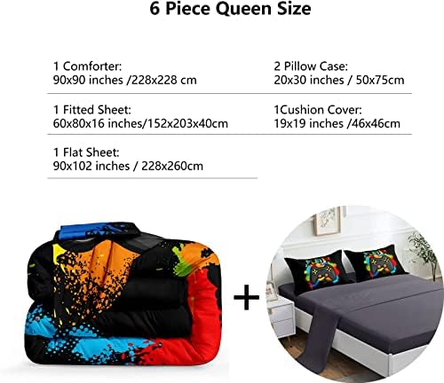 ROWADALO 6 Pieces Gaming Bedding Set for Boys Gamer Comforter Set Queen Size,Game Controller Comforter for Boys Kids 6 Pieces Bed in A Bag 3D Gamepad Microfiber Bedding Sets,DJT H5019 Queen - Image 3