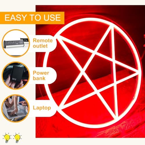 Allball Satanic Pentagram Neon Sign, Halloween Neon Light LED Gothic Pentagram Sign USB Powered Dimmable, for Halloween Party Game Room Home Bedroom Dorm College(13 * 13 In) - Image 3